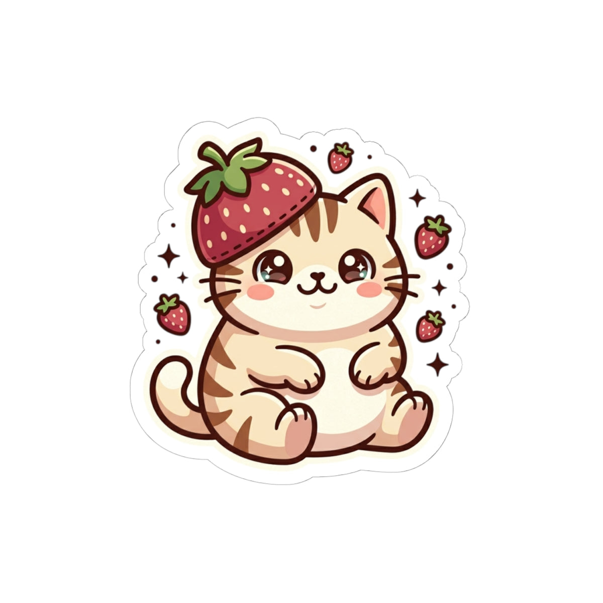 Cute Strawberry Cat Sticker — Kawaii Kiss-Cut Laptop Decal