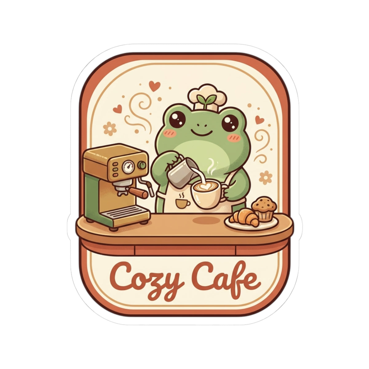 Cozy Cafe Sticker — Frog Barista